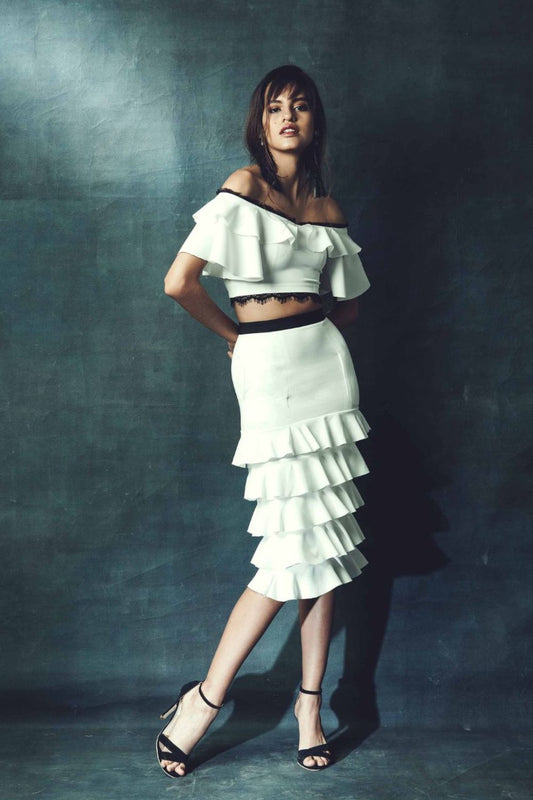 Tiered Ruffled Skirt And Crop Top